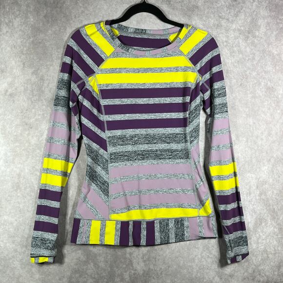 Lululemon Race Your Pace Shirt Womens Size 6 Multicolor Striped Long Sleeves - Picture 2 of 10